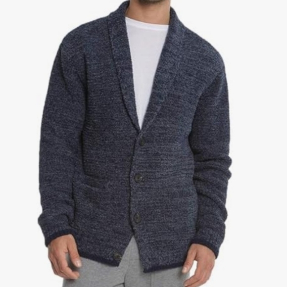 Barefoot Dreams CozyChic Mens ShawlCollar Cardigan -Heathered indigo
